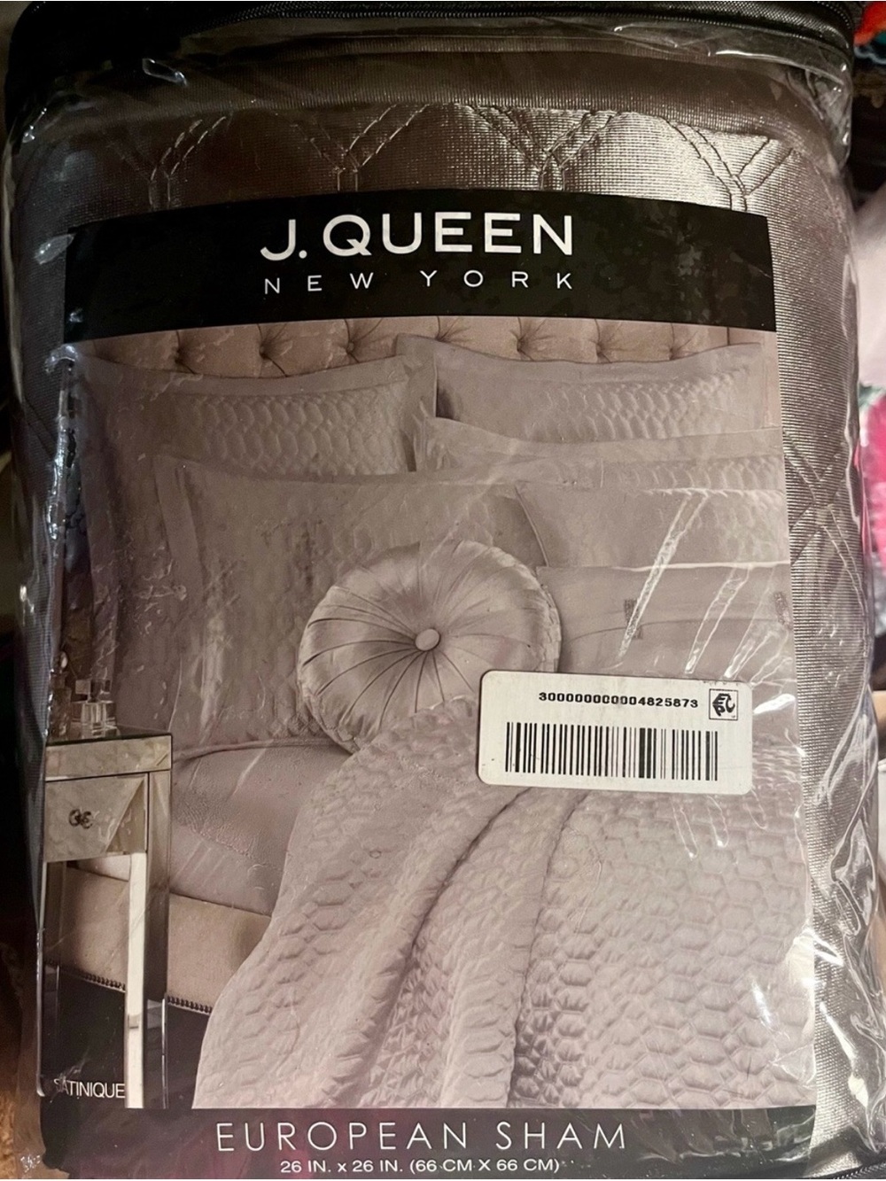 J. Queen New York Satinique Silver Quilted European Pillow Sham 26 X 26 NEW